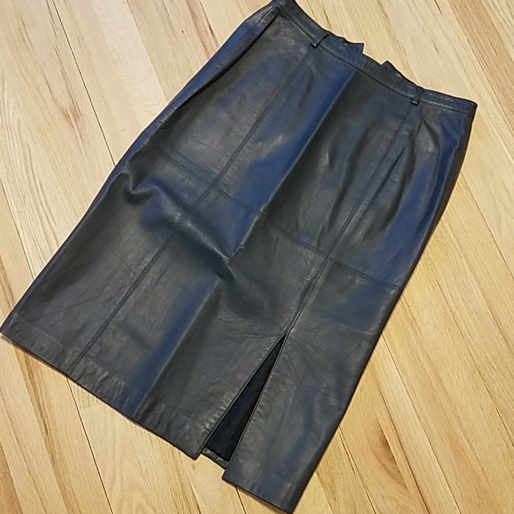 Oscar de la Renta Genuine Leather Pencil Skirt